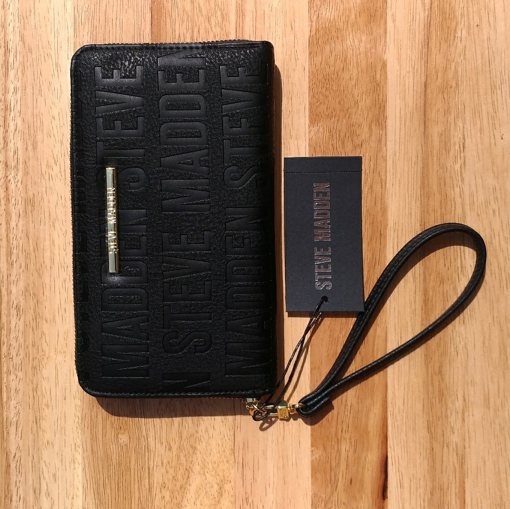 ★✩NEW★✩ STEVE MADDEN BLACK + GOLD WRISTLET WALLET - Picture 3 of 8